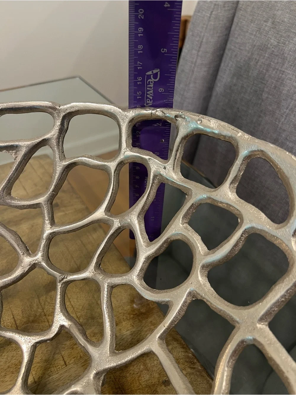 Large Cyan Design Enigma Openwork Decorative Metal Bowl - Metallic Silver